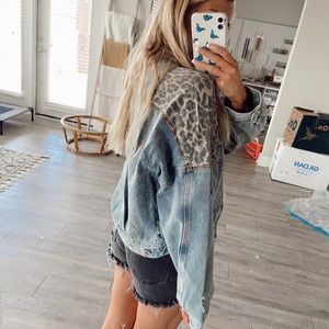 leopard denim jacket long sleeve